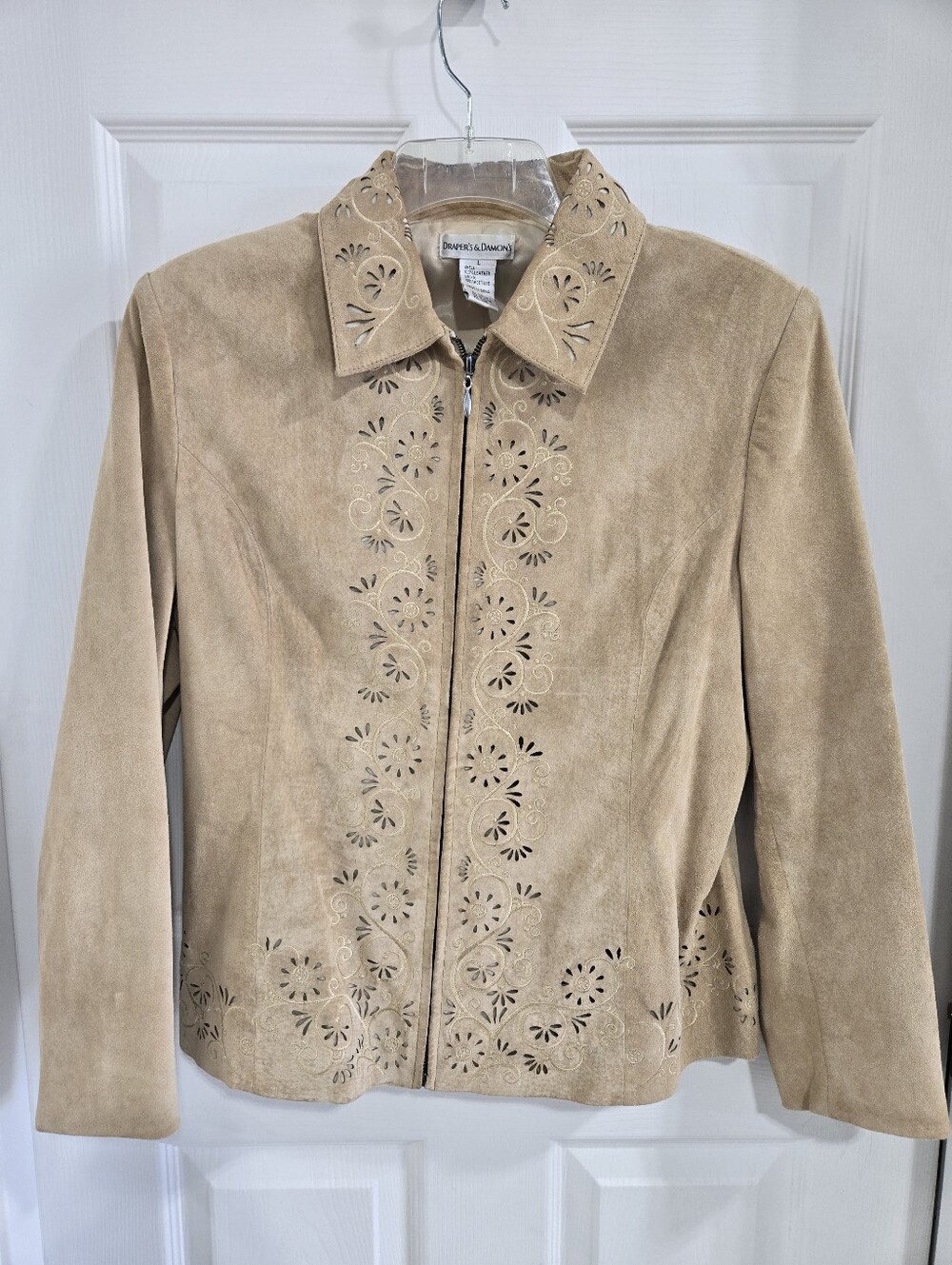 Women's Draper's & Damon's Suede Leather Jacket Size L Beige